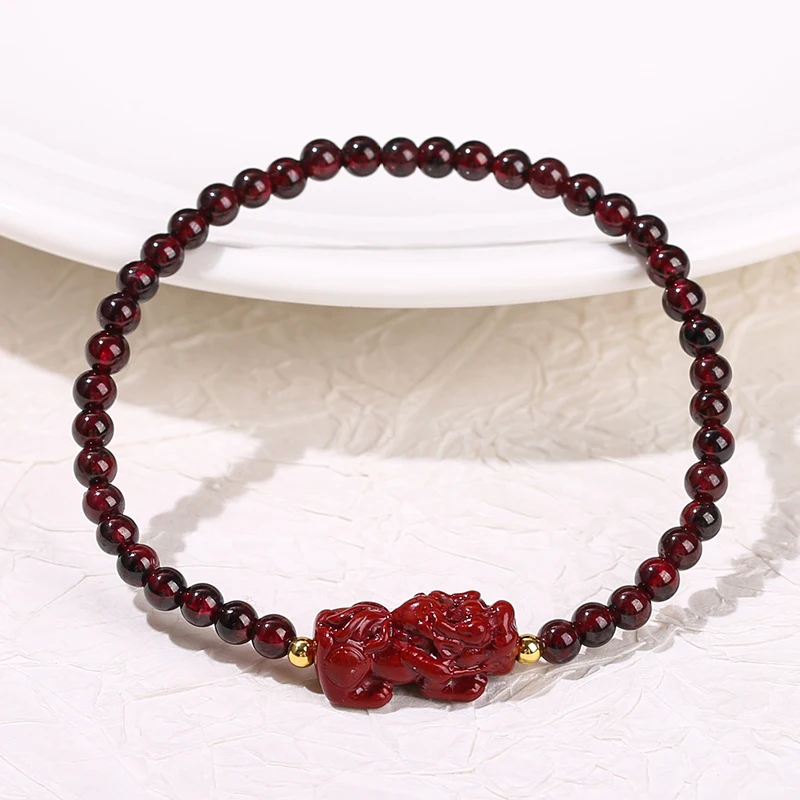 Change Better Natural Stone 4mm Garnet Bead Purple Cinnabar Pixiu Design Bracelet Women Promote Blood Circulation Healiing Gift