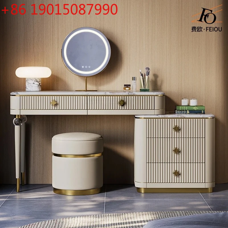 

Light luxury makeup table senior designer solid wood marble integrated dressing table combination