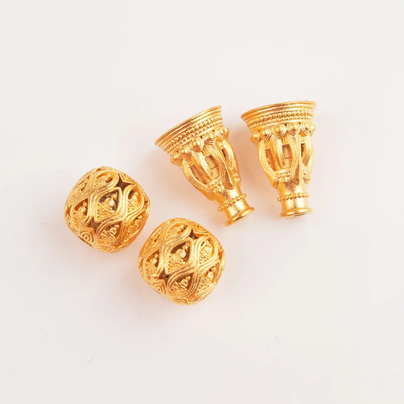 Traditional Chinese Tibetan Style Gold Plated Hollow Out Buddha Pattern Guru Bead Cone Cap Good Luck Blessing Diy Bracelet Neckl