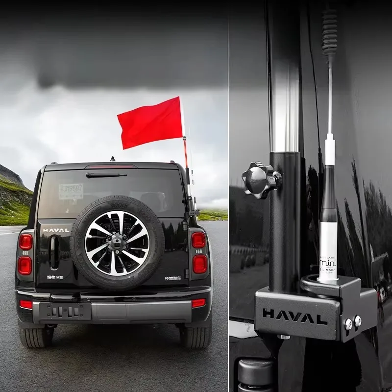 For HAVAL H9 2024-2026 Stainless Steel Black Car Tailgate Flag Pole Antenna Bracket Trim Exterior Car Accessories