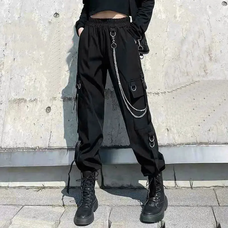 

Брюки-карго в стиле хип-хоп 2025 года, мужские и женские мешковатые тактические брюки с цепочкой, модные шпильки, летние уличные брюки для бега, женские брюки