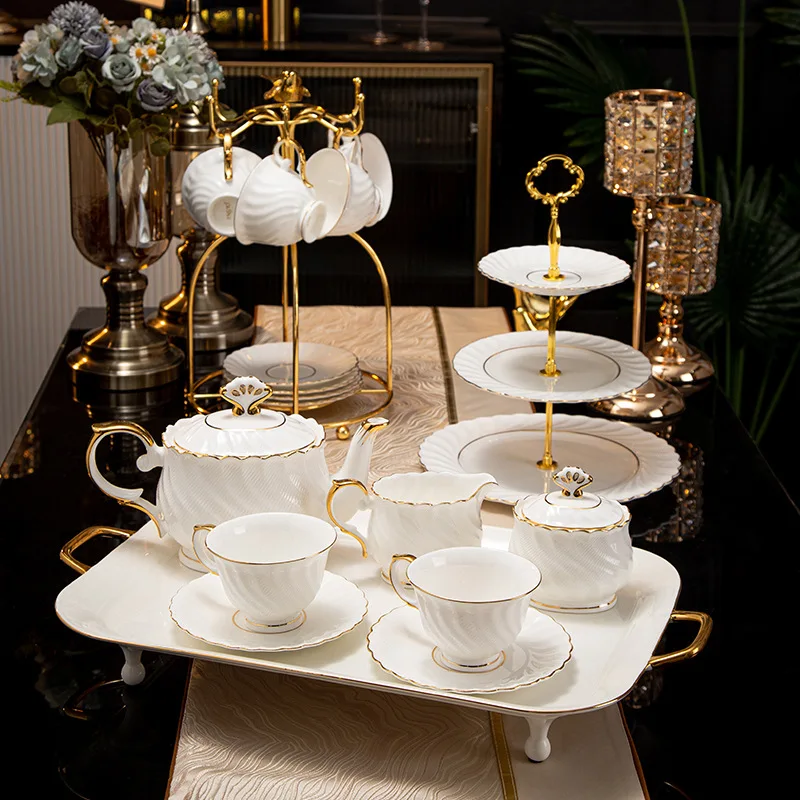 HYS  china coffee cup set with floral tea cup and teapot gift box packaging