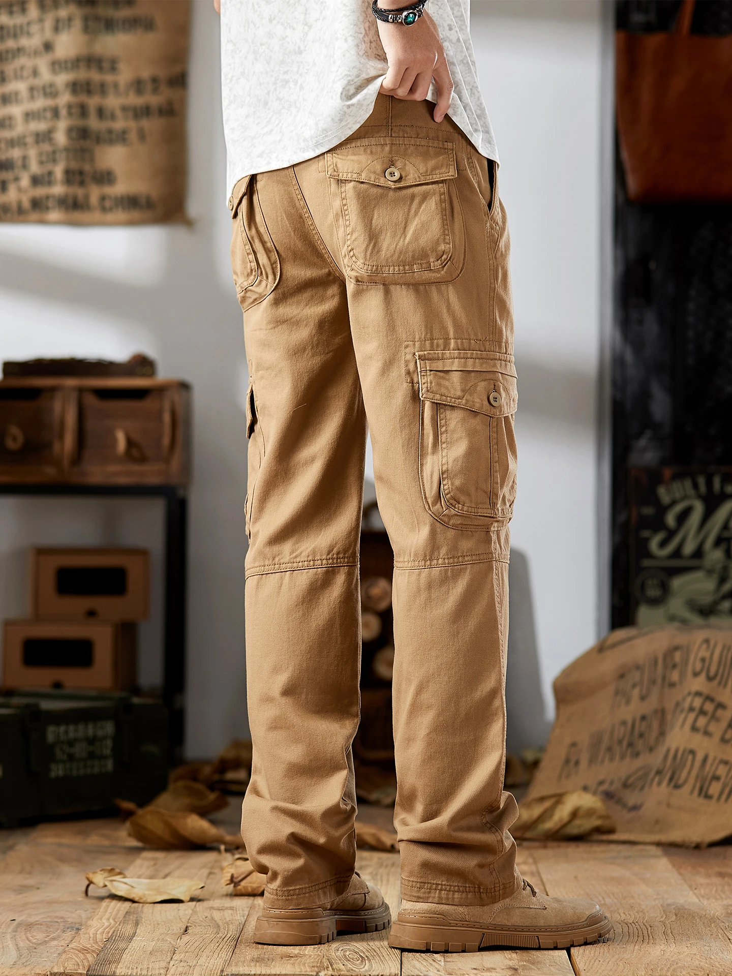 

Свободные прямые брюки для спецодежды в американском стиле, мужские повседневные брюки High Street Multi ket, длинные брюки десантника в стиле ретро