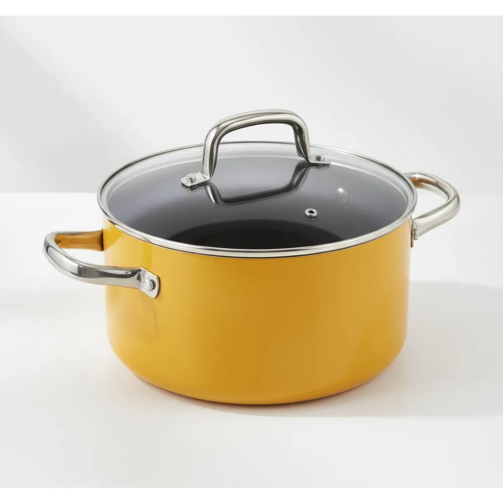 

6-Quart Non-Stick Stock Pot with Lid, Hard Anodized Ceramic Induction Cookware for Cooking, Canning & Pasta - Yellow