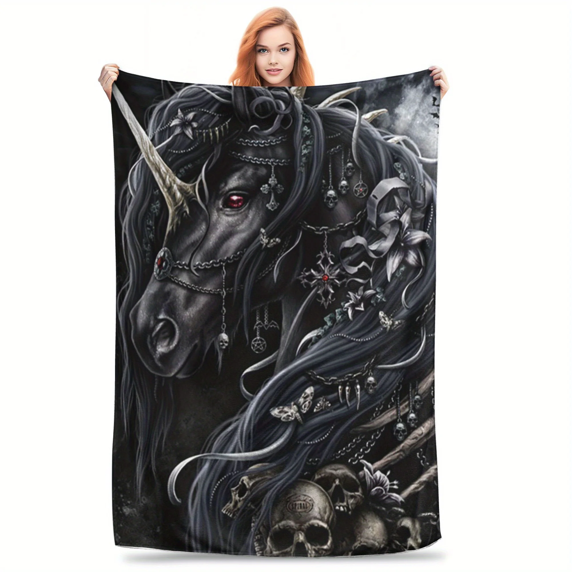 

Gothic Unicorn Print Flannel Throw Blanket Soft Warm Cozy for All Seasons Use on Couch Bed Office Car Camping
