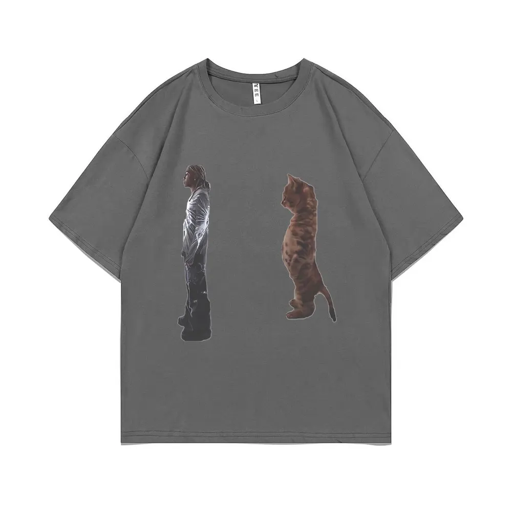 Funny Destroy Lonely Standing Cat Graphic T Shirt Men Women Oversized Pure Cotton T-shirts Opium Playboi Carti Ken Carson Tshirt