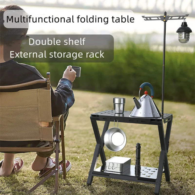 

Tryhomy Camping Folding Table Outdoor Portable Aluminum Alloy Double Layer Double Shelf Hiking Picnic Splicing Folding Table