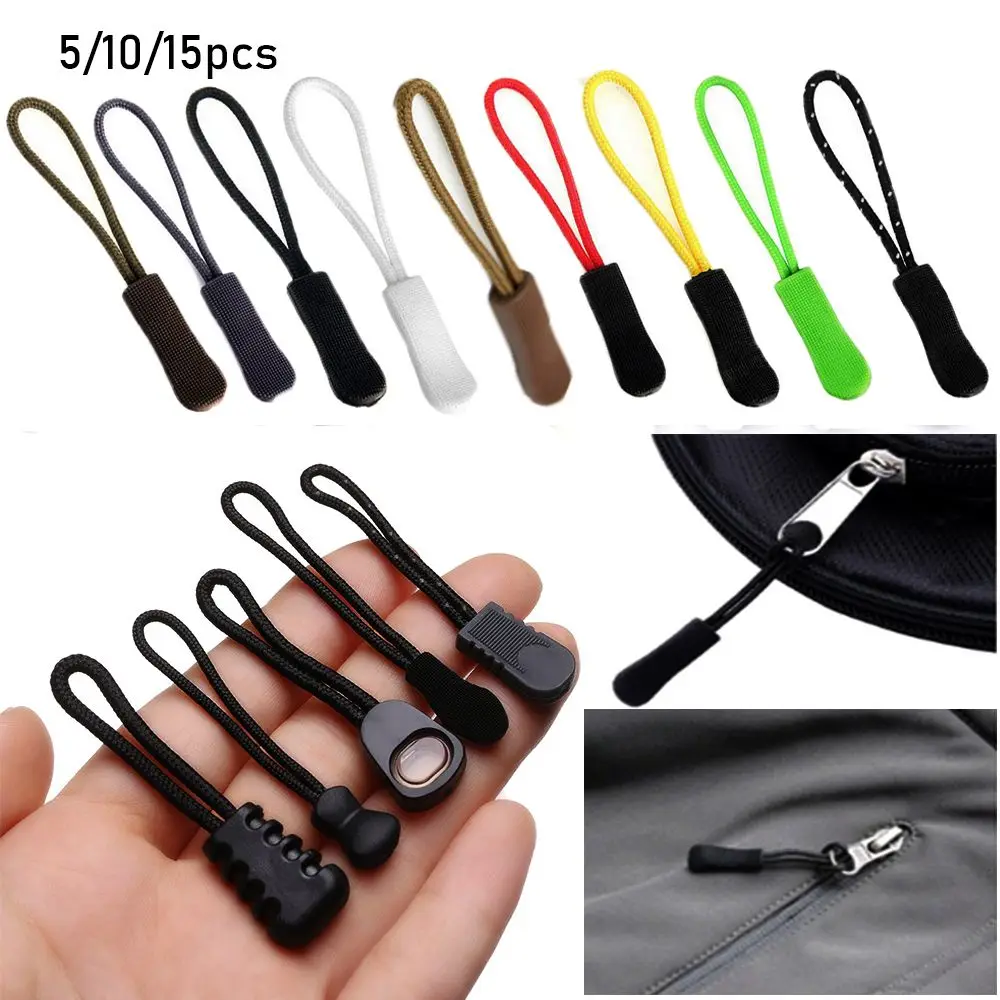 Hot 5/10/15pcs Zipper Pull Puller End Fit Rope Tag Fixer Zip Cord Tab Replacement Clip Buckle Travel Bag Suitcase Tent Backpack