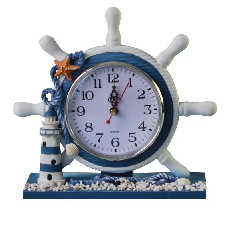Nautical Wall Clock Anchor Wooden Table Clock Decorative Ship Wheel for Modern Coastal Home