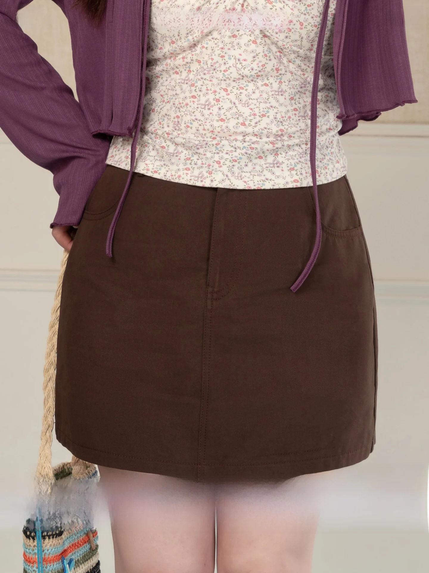 

Heynew plus Size Women's Vintage Coffee Color Half-length Skirt Slimming Meat Concealing Summer Short Skirt High Waist Cotton...