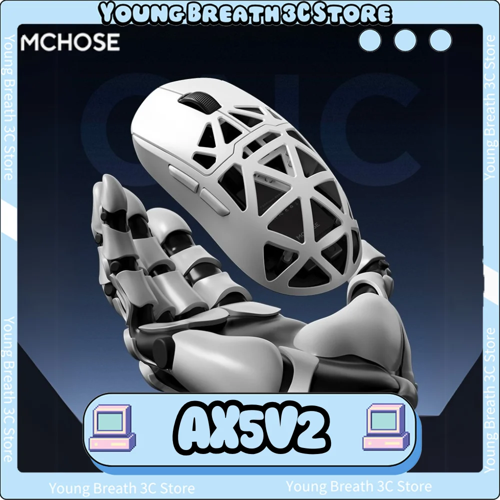 

MCHOSE AX5 V2 Мышь Paw3950 3-режимная беспроводная мышь 8000 Гц Легкие игровые мыши Пользовательский магниевый сплав ПК Аксессуар FPS Gamer