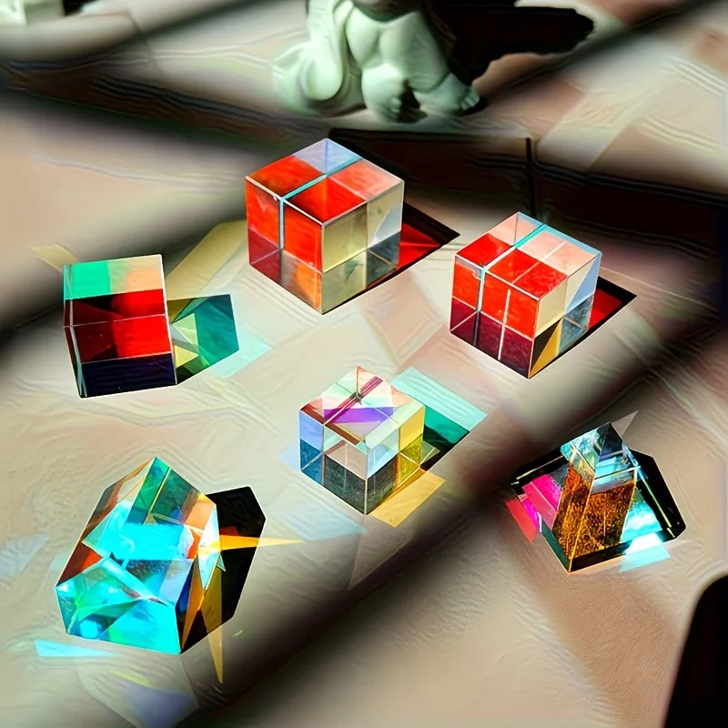 One Piece of Colored Artificial Crystal Prism, Optical Glass X Cube, RGB Combination Dispersion, Educational Gift