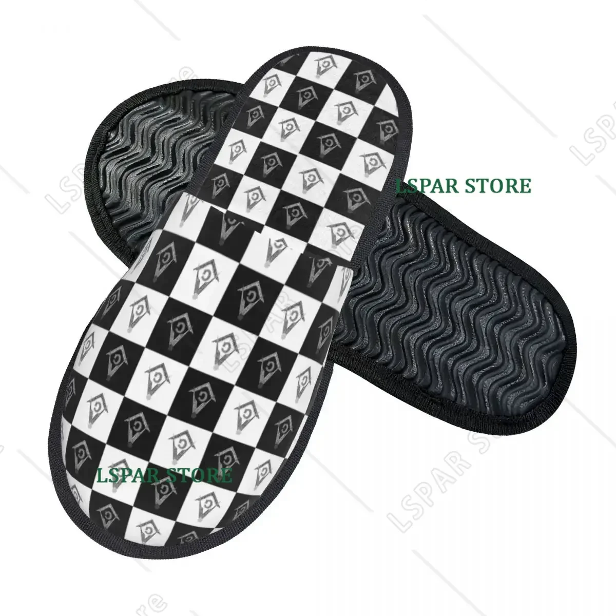 Freemason Checkered Black And White Pattern House Slippers Soft Masonic Mason Memory Foam Fluffy Slipper Indoor Outdoor Shoes