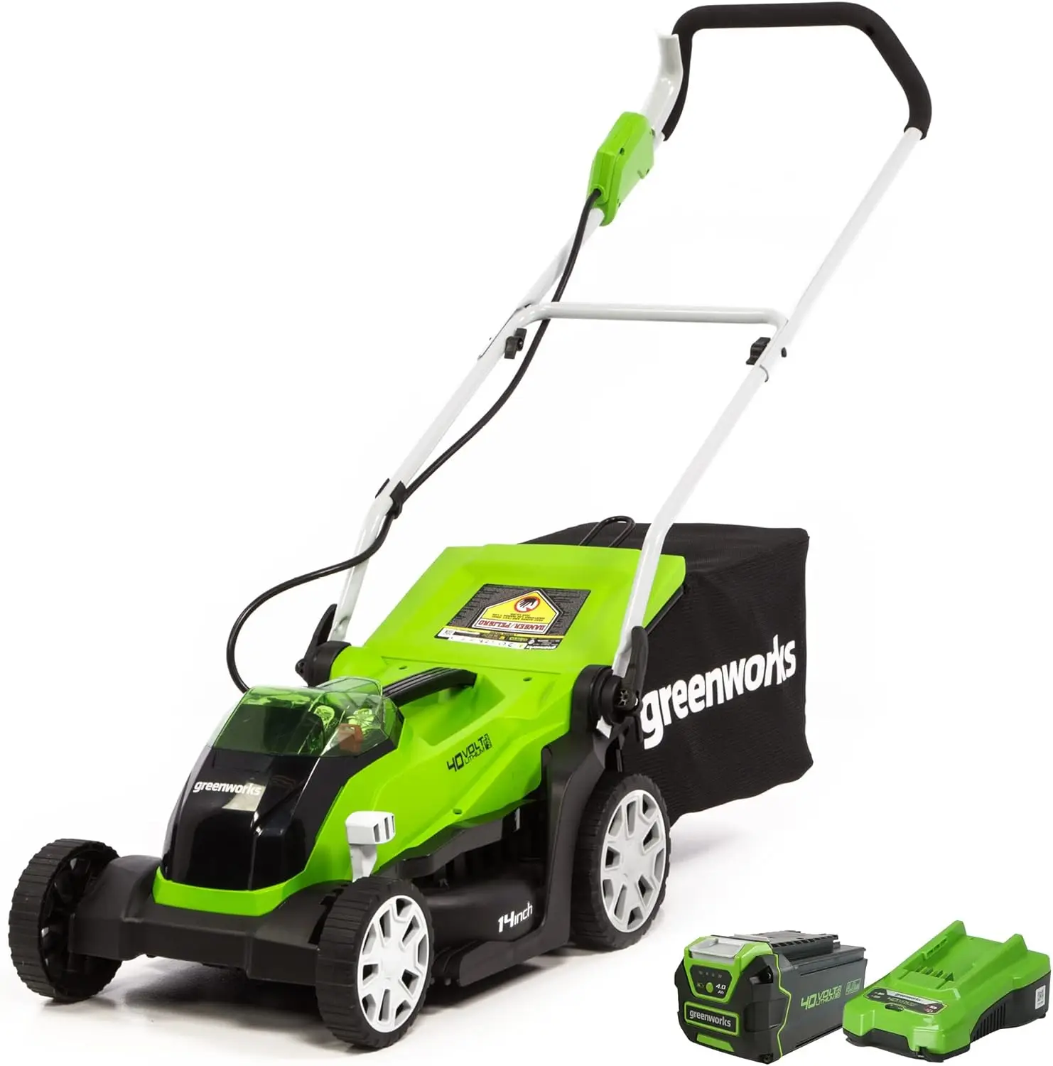 

Greenworks 40V 14" Cordless (Push) Lawn Mower (75+ Compatible Tools), 4.0Ah Battery and Charger Included