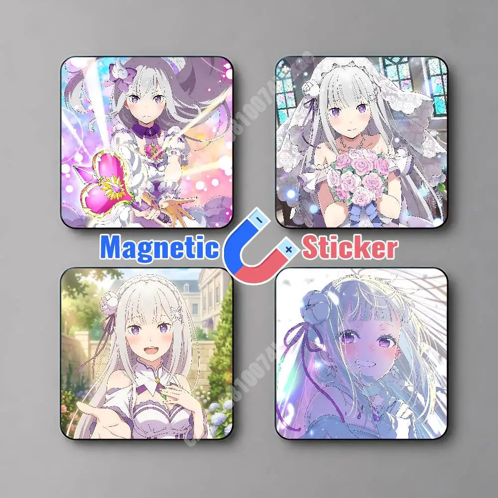 Emilia Re Zero Magnetic Sticker Removable Fridge Decal for Metal Surfaces Magnet Label