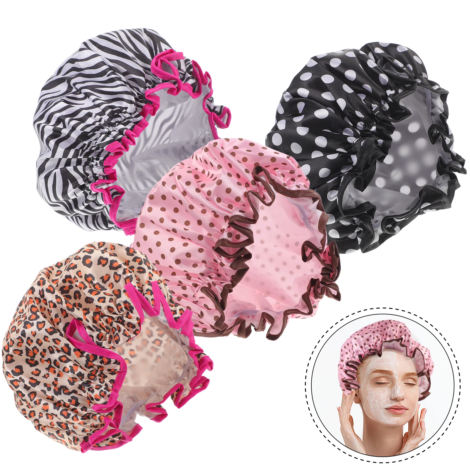 

4 Pcs Leak-proof Sealing Waterproof Shower Cap Caps Prints Aldult Hair for Women's