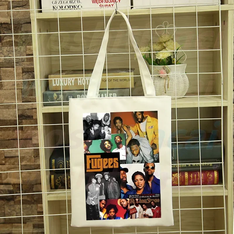 Hip Hop Band The Fugees Canvas Shopping Bag Letters Print Female Cloth Shoulder Bag Eco Handbag Tote Reusable Grocery Bags