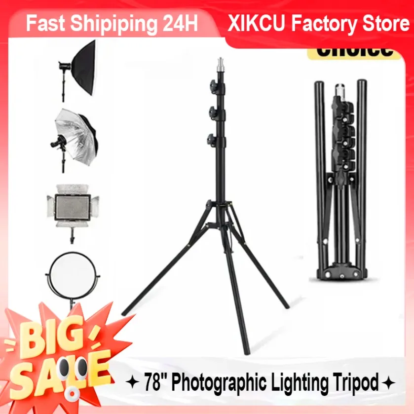 XIKCU 78'' Fotobeleuchtung Stativ Aluminiumlegierung Faltbarer tragbarer Lichtständer Fotografie Kamera Blitzhalterungen