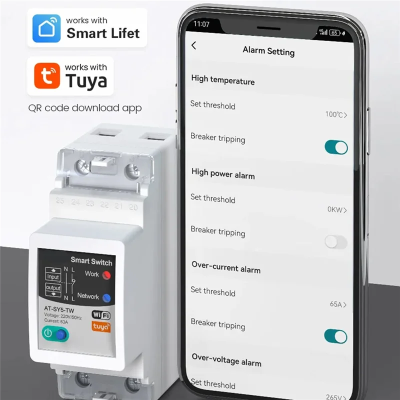 ABUO-Tuya Smart Circuit Breaker 2P 63A Fernbedienung von Haushaltsgeräten für Smart Life APP CNMIBO