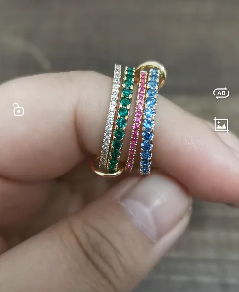 

Brass AAA Zircon Pink Blue Green Colorful Link Chain Rings Women Jewlery T Show Club Cocktail Party Rare Japan Korean INS