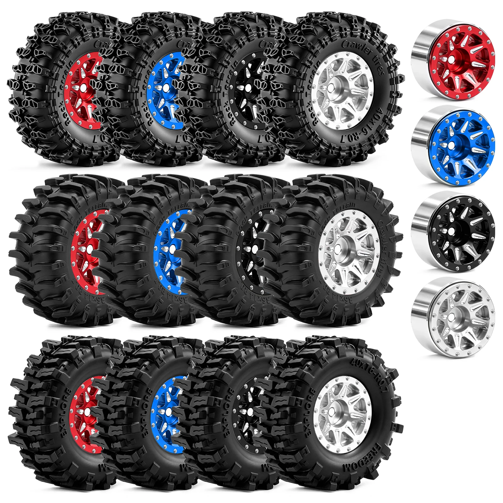 4pcs 0.7 inch 36mm/40mm Beadlock Wheel Tires for 1/30 RC Crawler Car Axial SCX30 Jeep Wrangler JLU Ford Bronco Upgrade Parts