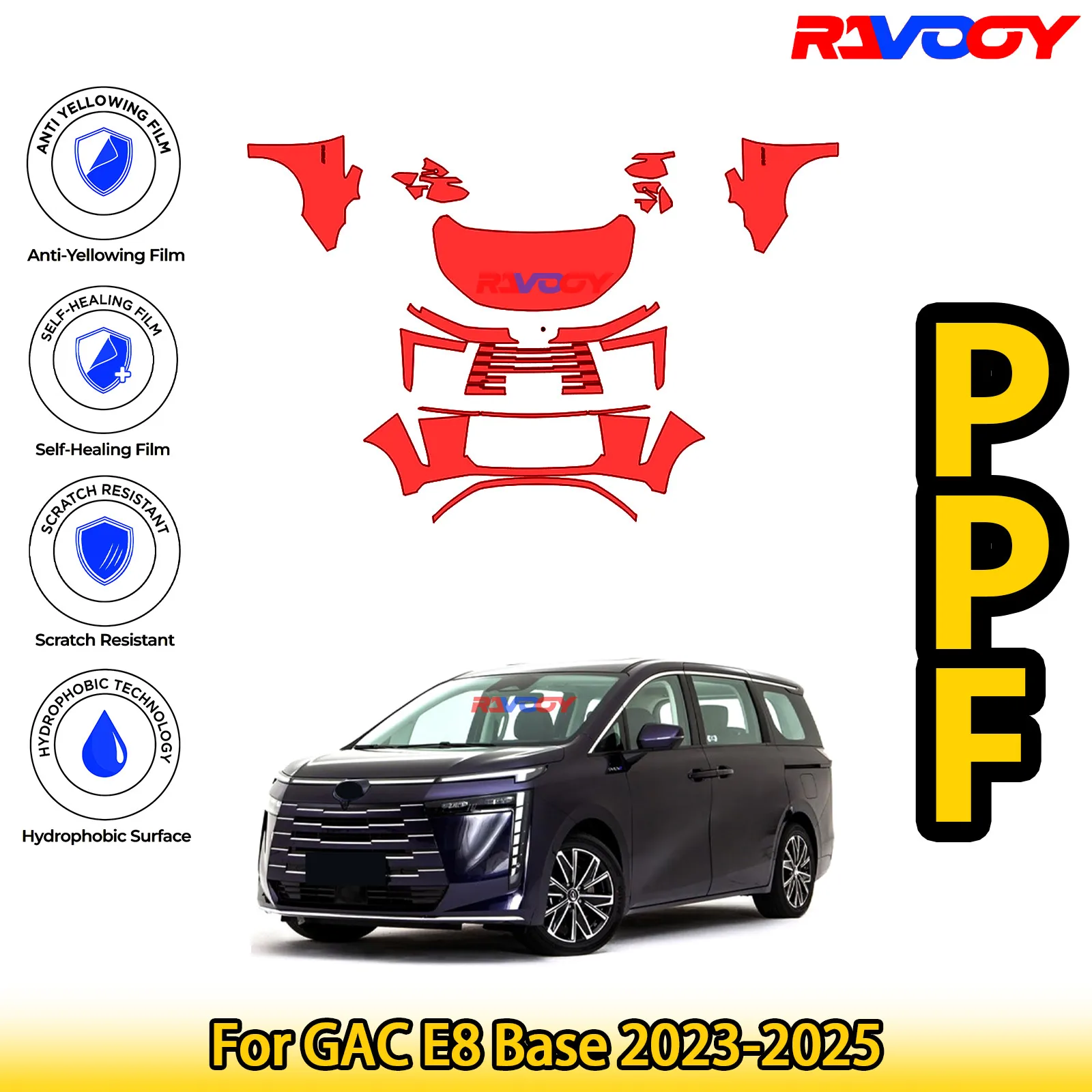 

For GAC E8 Base 2023-2025 Glossy Matte Black Precut front PPF Kit Paint Protection Film