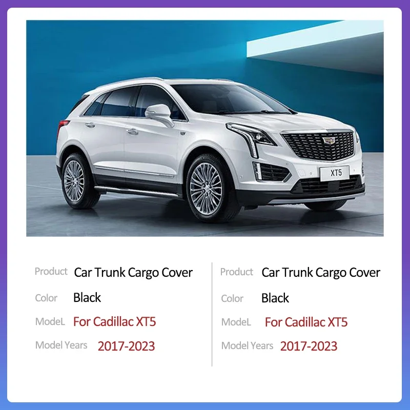 For Cadillac XT5 2017 2018 2019 2020 2021 2022 2023 Rear Trunk Cargo Cover Retractable Luggage Curtain Accessorie Shield Shade