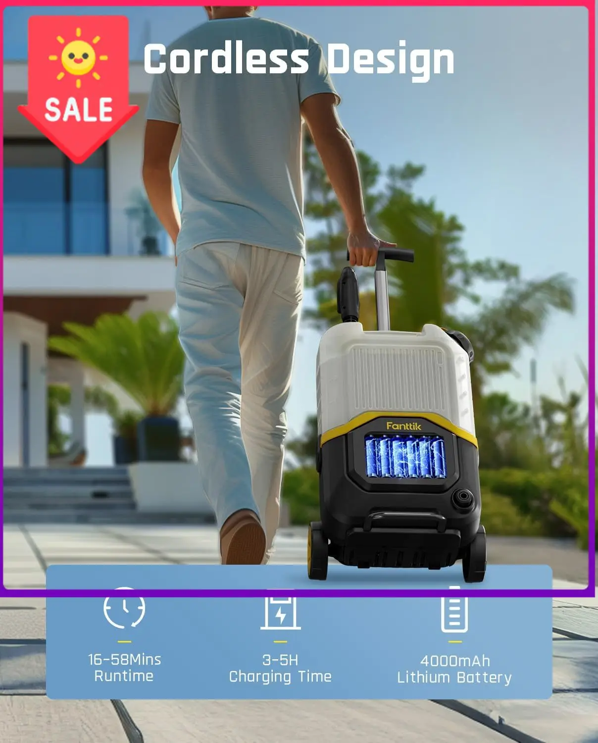 

Акционная цена: Беспроводная мойка высокого давления NB8 Ultra с баком 4,0 галлона, электрическая, макс. давление 725 фунтов на кв. дюйм, с насадкой 5-в-1, шланг 20 футов, аксессуары.