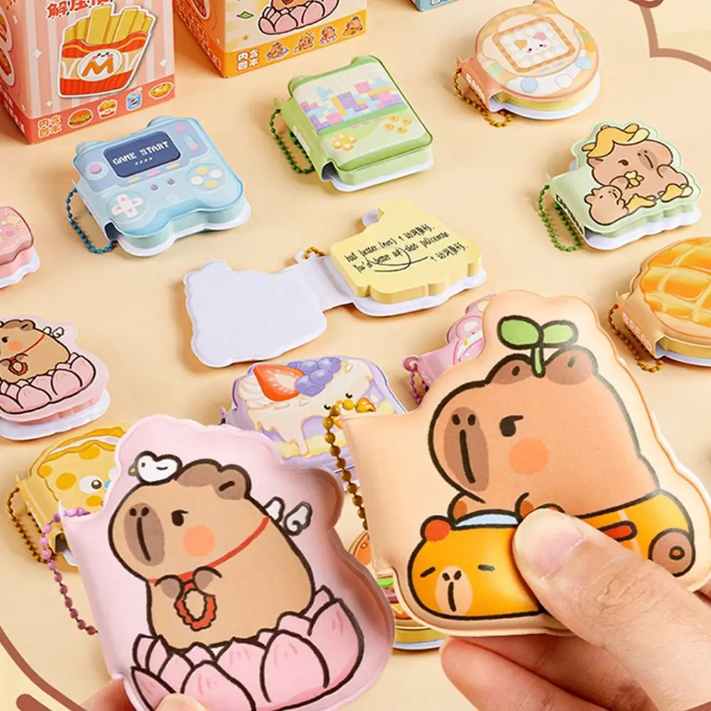 4pcs Trendy Elastic Stress Relief Sticky Notes Cute Cartoon Capybara Memo Pad Portable Notebook for Daily Notes