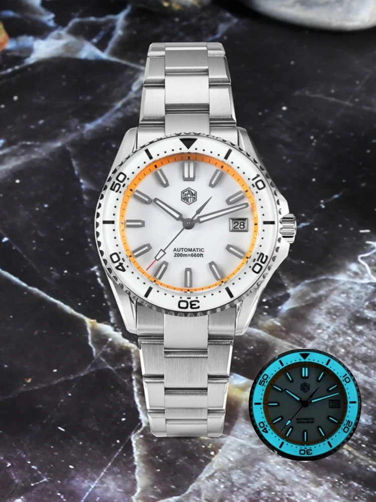 San Martin SN0129D Sapphire bezel NH35 Men's Sports Watch Date Dial 20Bar Waterproof BGW-X1/Orange Luminous Watches