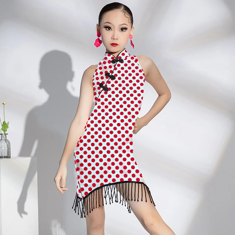 

Summer Kids Chacha Samba Ballroom Dance Costumes Girls Latin Dance Tassels Dress Stage Performance Dancing Dresses SL9996