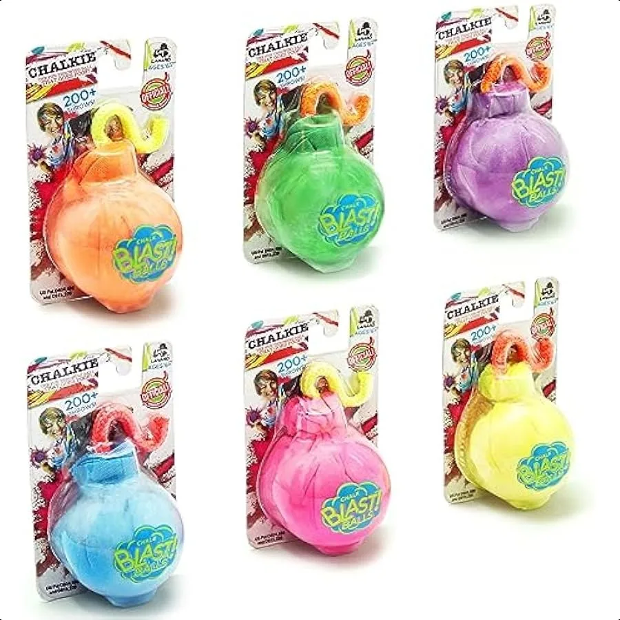 

Lanard Chalkie: Chalk Blast Balls 6 Pack Colorful Assorted Balls Explosive Color Fun 200+ Throws Per Chalk Bomb Family Outdoor