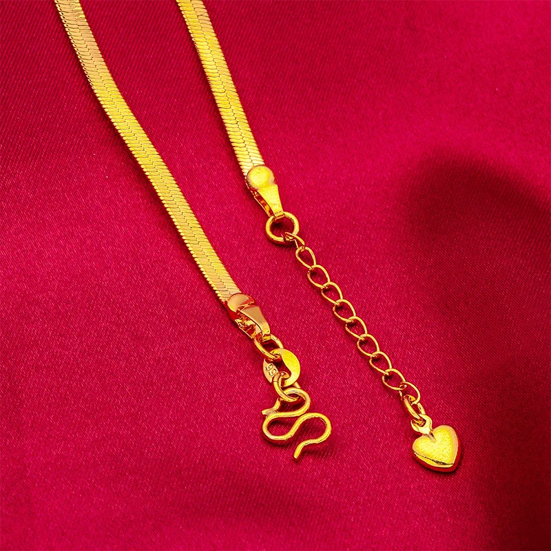 Lynge Jewelry 24K Gold AU999 Women Flat Heart Necklace - Premium craft, timeless flat heart, fresh for young women
