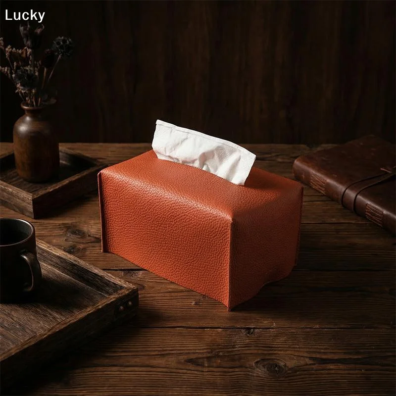 Tissue Box Cover Refined PU Leather Foldable Tissue Box Holder - Decorative Holder/Organizer For Bathroom Vanity Countertop