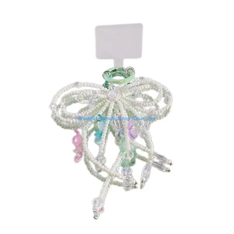 

E56A Fashionable Phone Chain Handmade Beaded Bowknot Keychain Decoration for Phones