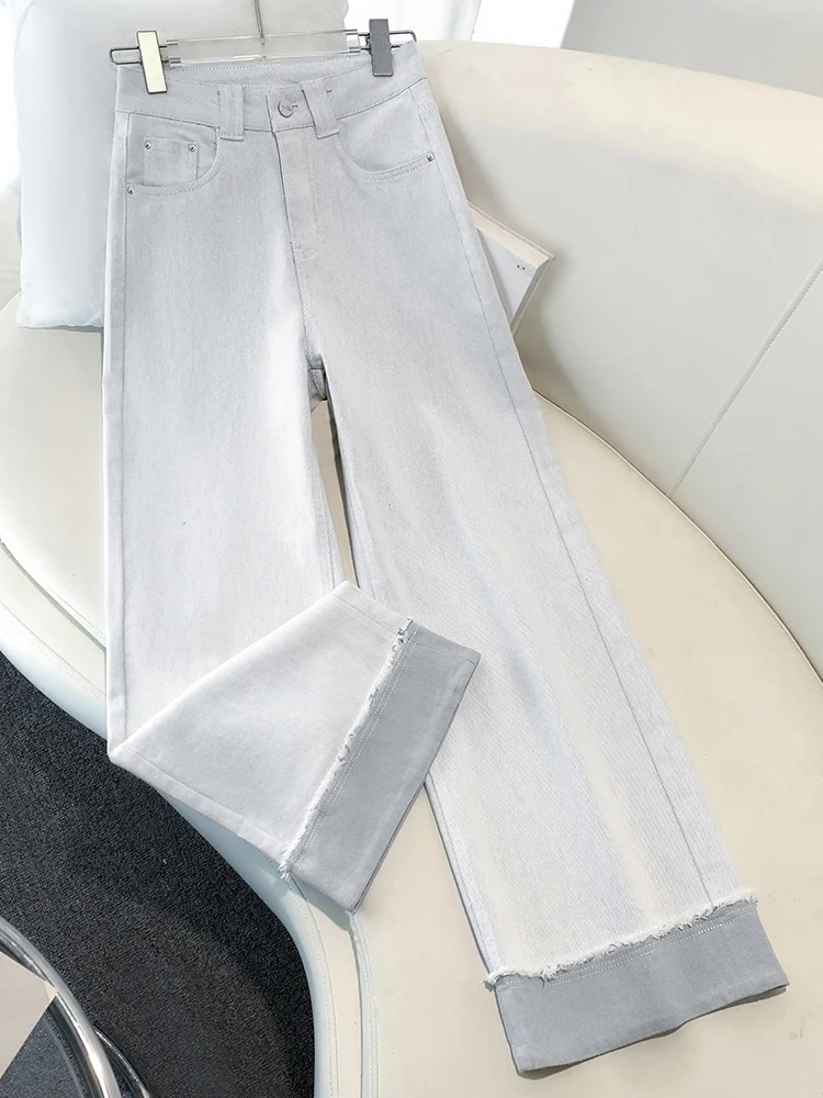 

Moonlight Grey Wide Leg Jeans Women's High Waist Slimming Casual Loose Cuffed Straight Leg Jeans Spring Autumn New Style