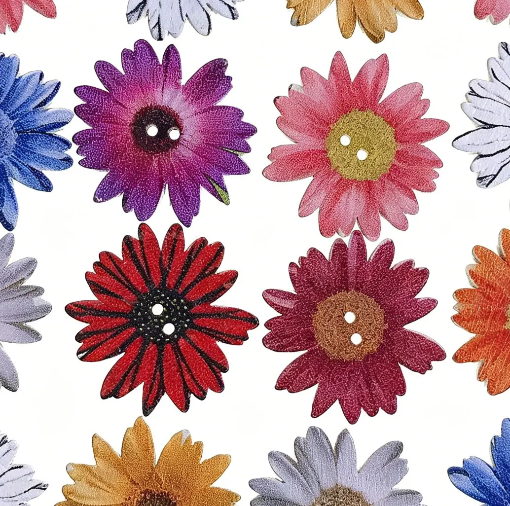 300PCS Sunflower Random Mixed Flower Painted Wooden Buttons Decorative Buttons for Sewing Scrapbooking Crafts 25mm