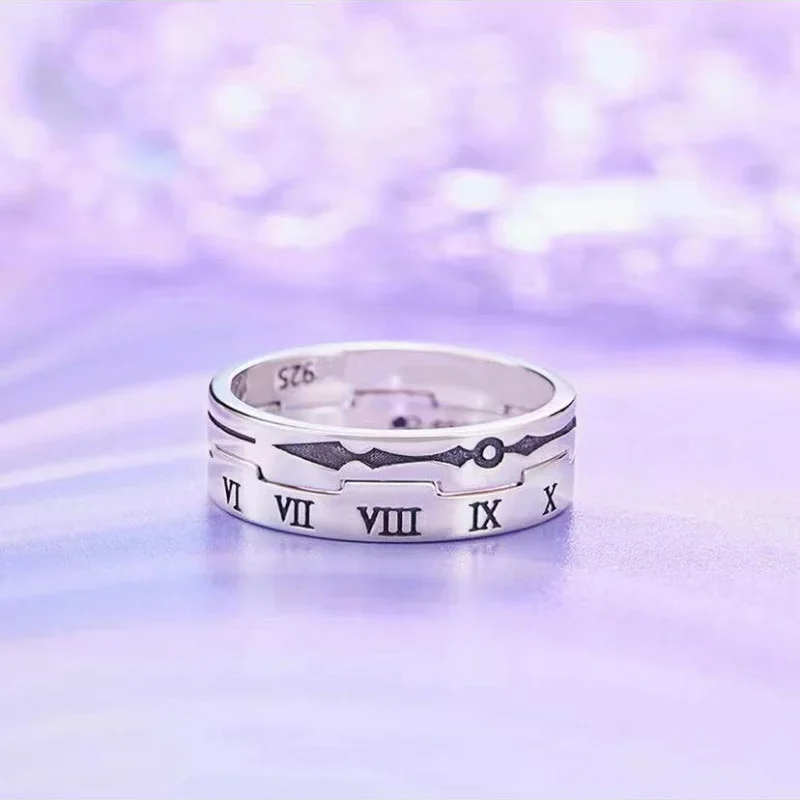 Anime Link Click Ring Man Letter Rings Women Exquisite Fashion Cartoon Trend Silver Color Trendy Jewellery Alloy Accessories