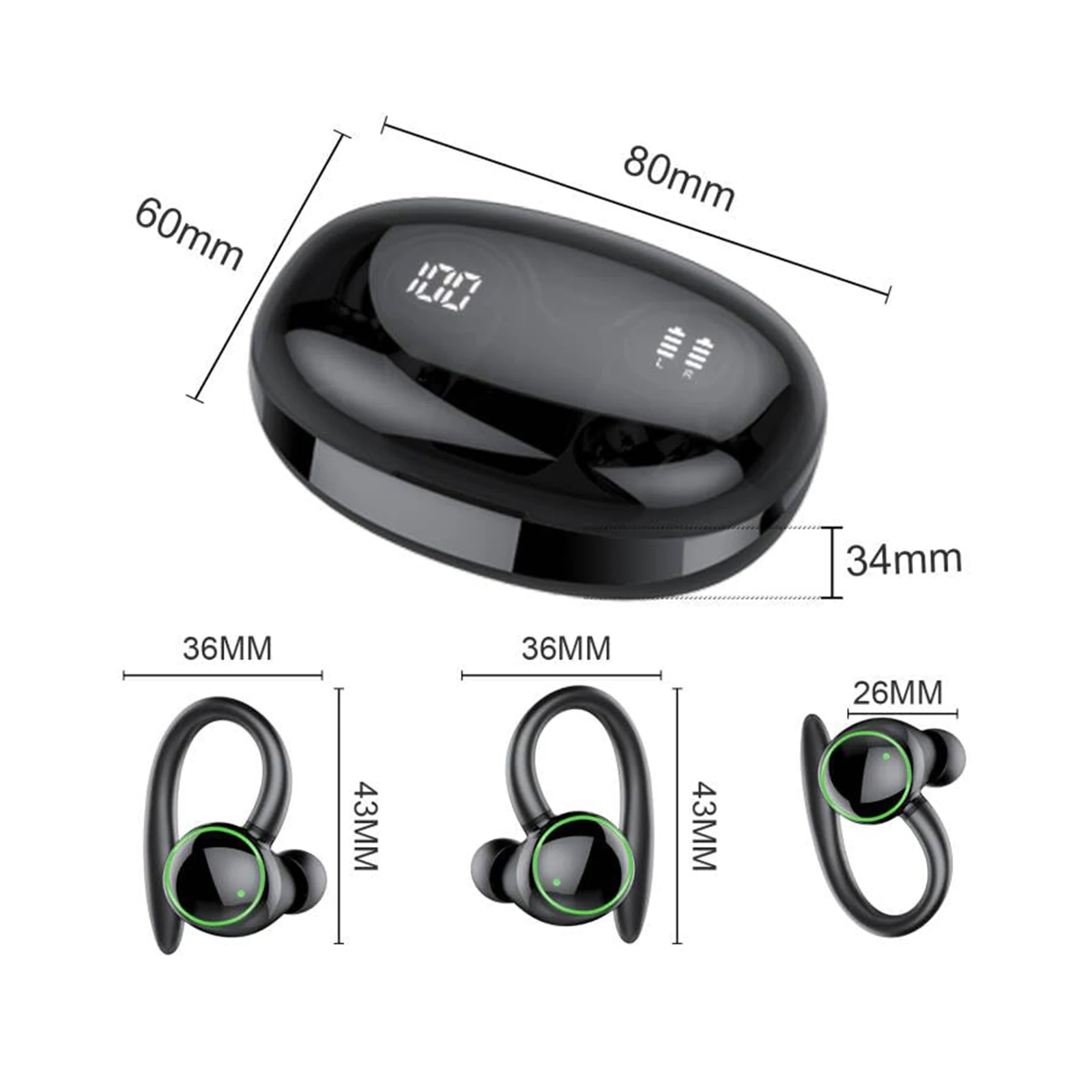 سماعات أذن لاسلكية C6 بلوتوث 5.3، وقت تشغيل 48 ساعة هاي فاي ستيريو عميق باس، ENC Mic IPX7 سماعات أذن رياضية مقاومة للماء.