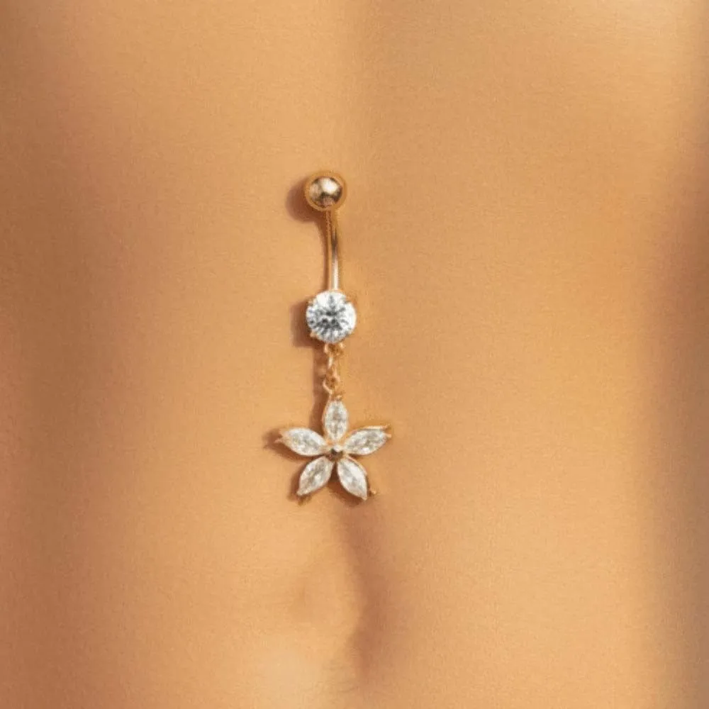 Alloy Rhinestone Piercing Belly Dangled Design Dual Color Apricot Blossom Navel Jewelry Detachable Waterproof