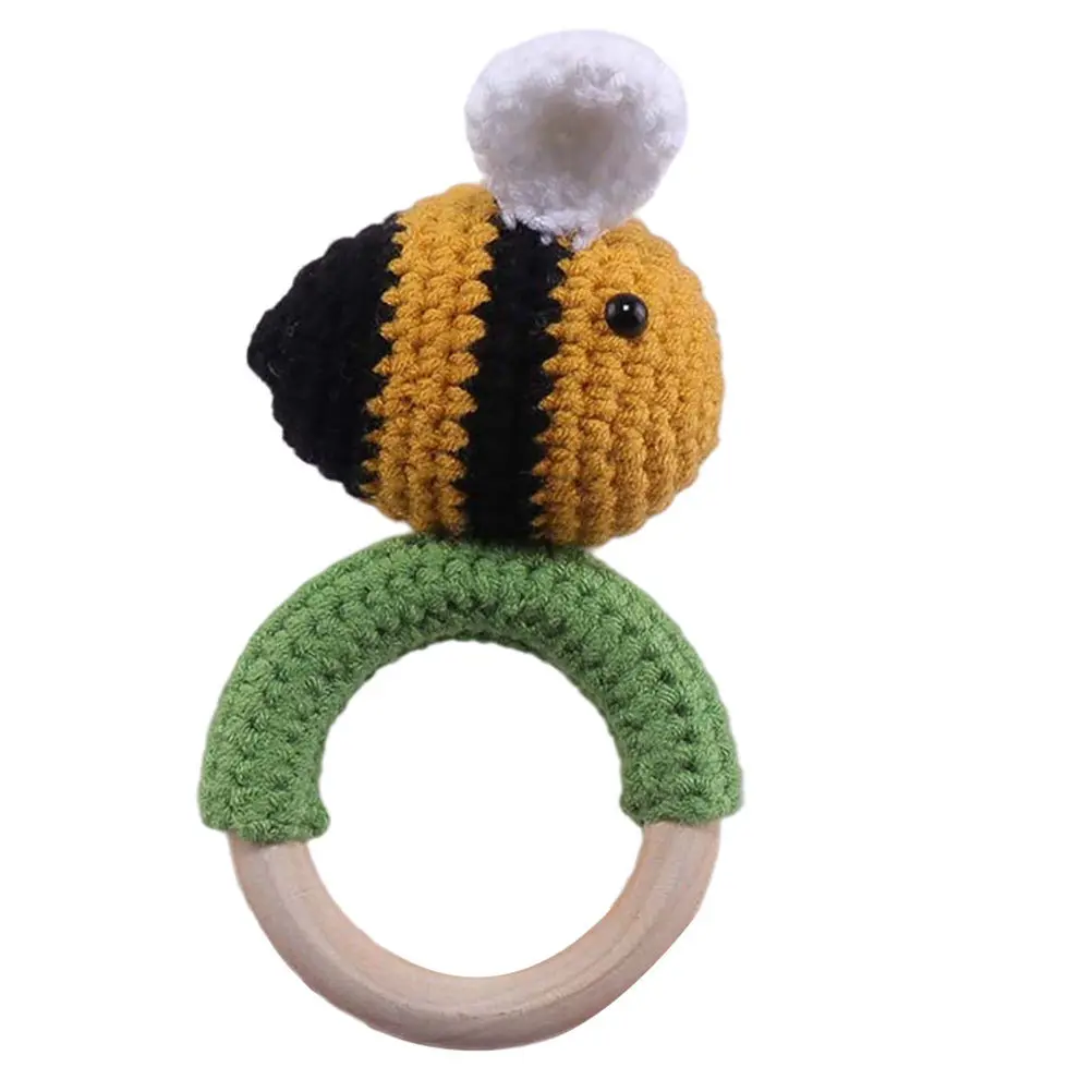 1 Stuks Bee Vormige Hand Rammelaar Baby Gebreide Molaire Baby Rustgevende Speelbal Zacht Veilig Grijpen Vroege Onderwijs Ontspanning Partner
