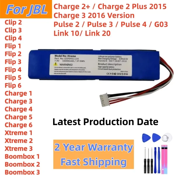 100% Original Player Speaker Battery For JBL Xtreme Boombox Clip Charge Flip Pulse 6 5 4 3 2 1 G03 Link 10 20 Bateria