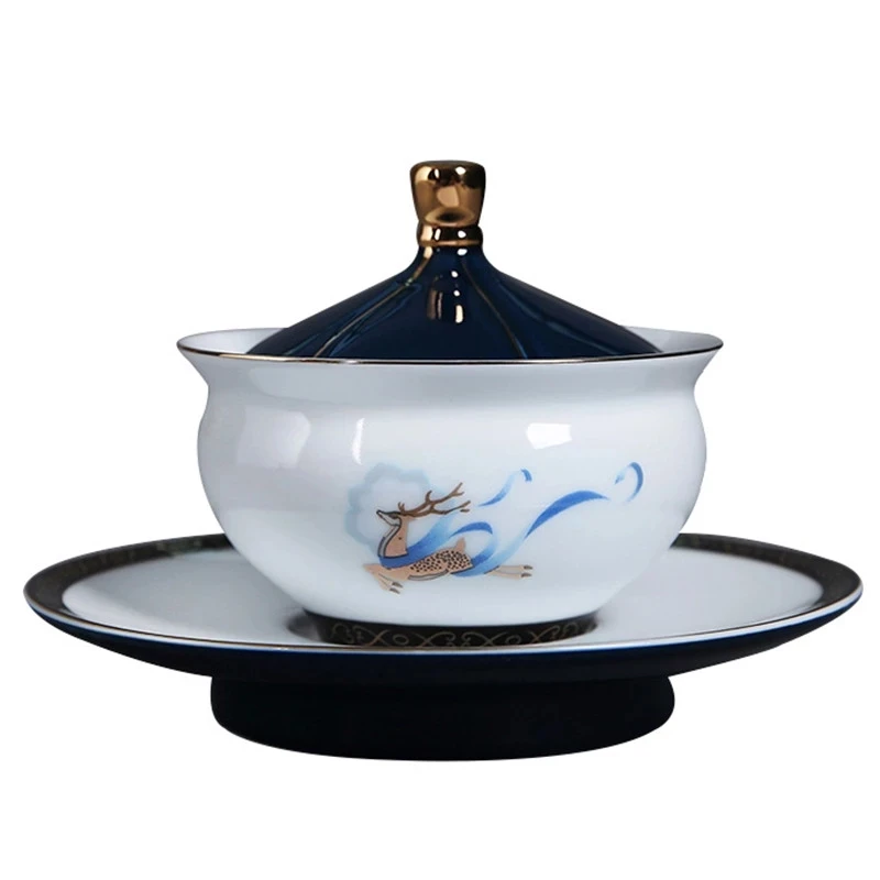 

Blue and White Chinese Gaiwan Ceramic Cover Bowl Tea Set Tureen Tea Porcelain Pot Set Travel Beautiful Kettle Kung Fu Tea Up Set