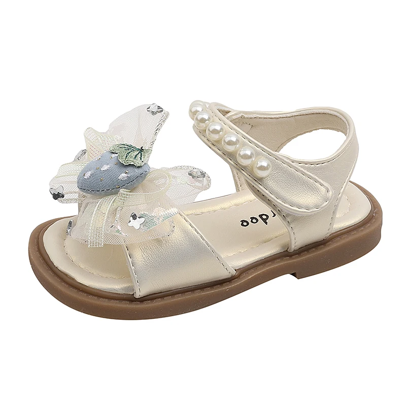

New Girls Sandals Cute Strawberry Beading with Lace Little Kids Beach Shoes Open Toes Sweet Princess Non-slip Breathable Quality