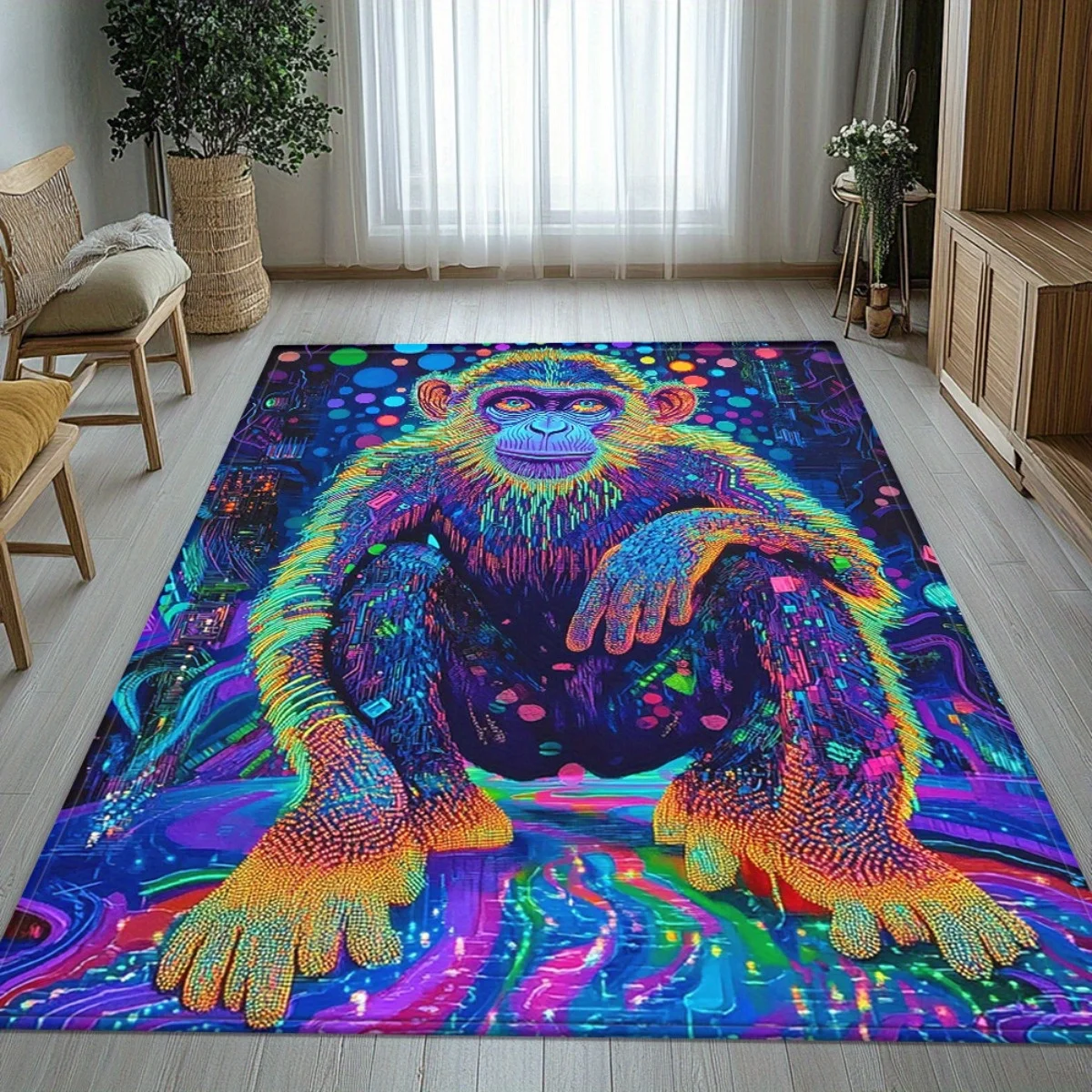 Neon Gorilla Doormat, Psychedelic Ape Entrance Rug, Colorful Animal Floor Mat, Non-slip Living Room Carpet, Cool Man Cave Decor