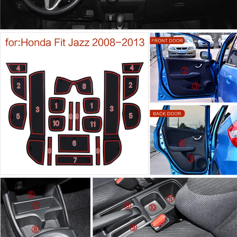 For Honda Fit Jazz 2008 ~ 2013 GE6 GE7 GE8/9 Cup Cushion Groove Mat Lnterior Anti Slip Mat Holders Non-slip mats