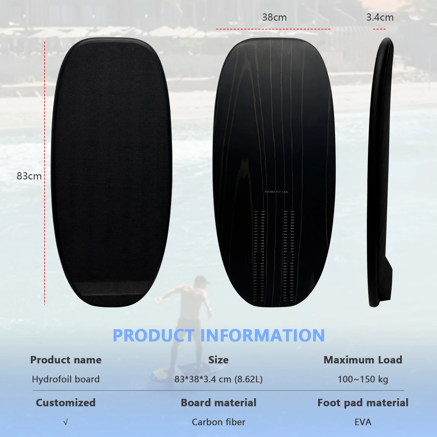 83CM Lightweight Carbon Wave Hydrofoil Surfing Wing Foil Fin Play Pumping Pump Efoil Surfboard for Foil Ocean Waters Board