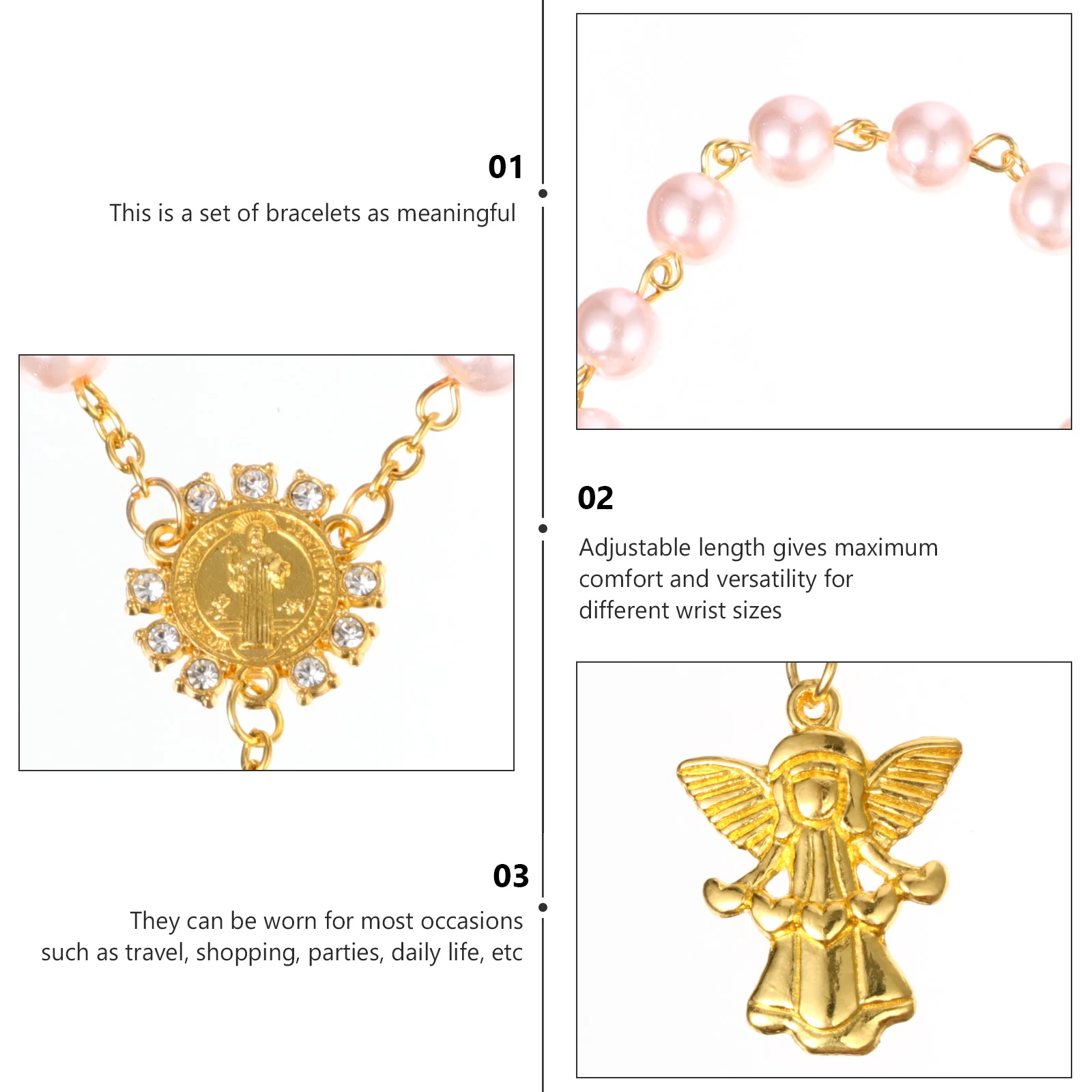 

12 pcs Angel Bracelets Adjustable Stylish Plastic Alloy Beaded H Chains Gifts Comfortable Bracelets Religious Events