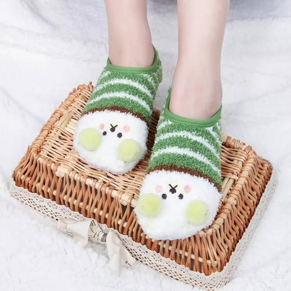 Warm Non-Slip Fuzzy Slipper Socks Cartoon Short Ankle Socks Warm Lining Gripper Sole Gripper Socks Winter Season
