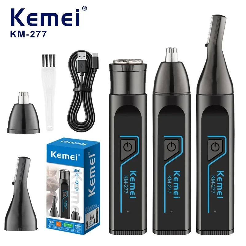 Kemei 3in1 Kit Mini Portable Body Hair Trimmer Electric Shaver Ear/Eyebrows/Nose Hair Trimmer Safety Razor Rechargeable KM-277